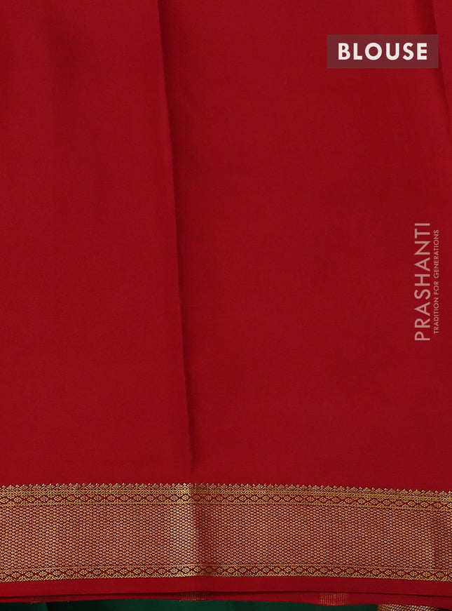 Pure mysore silk saree green and red with plain body and zari woven border