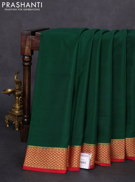 Pure mysore silk saree green and red with plain body and zari woven border