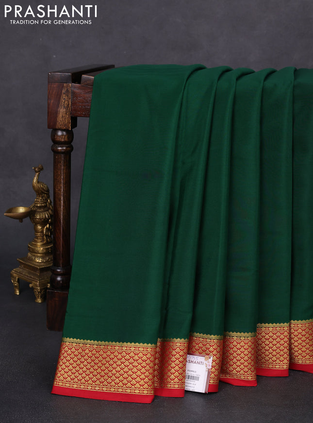 Pure mysore silk saree green and red with plain body and zari woven border