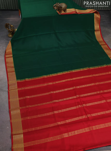 Pure mysore silk saree green and red with plain body and zari woven border