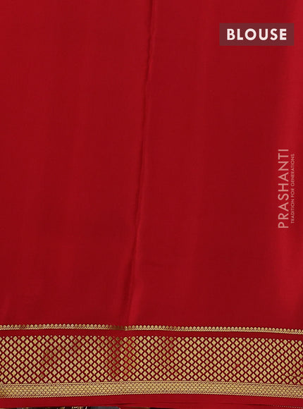Pure mysore partly silk saree green and red with plain body and zari woven border
