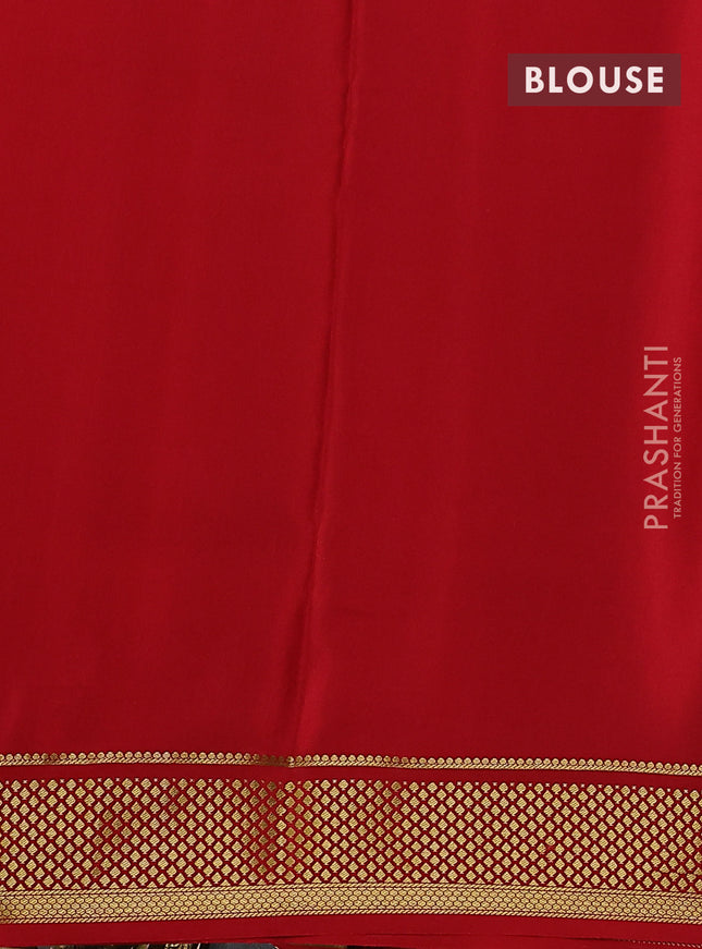 Pure mysore partly silk saree green and red with plain body and zari woven border