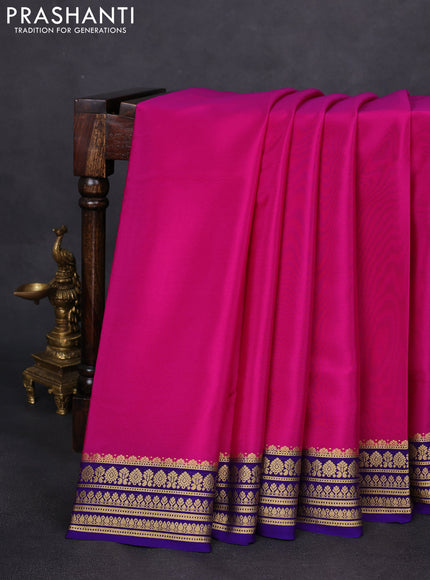 Pure mysore silk saree pink and violet with plain body and zari woven border
