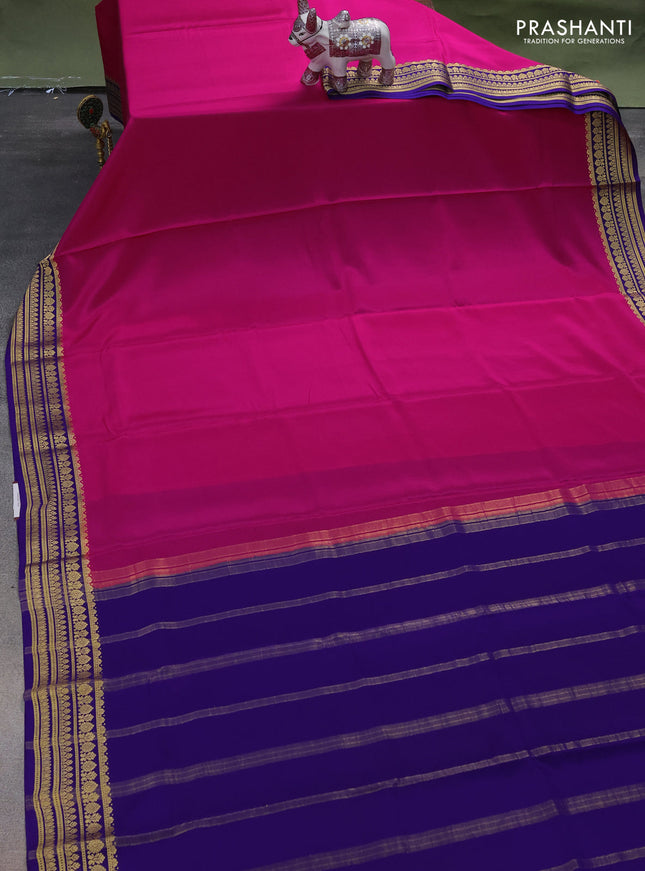 Pure mysore silk saree pink and violet with plain body and zari woven border
