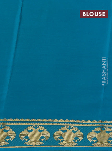 Pure mysore silk saree purple and teal blue with plain body and peacock zari woven butta border