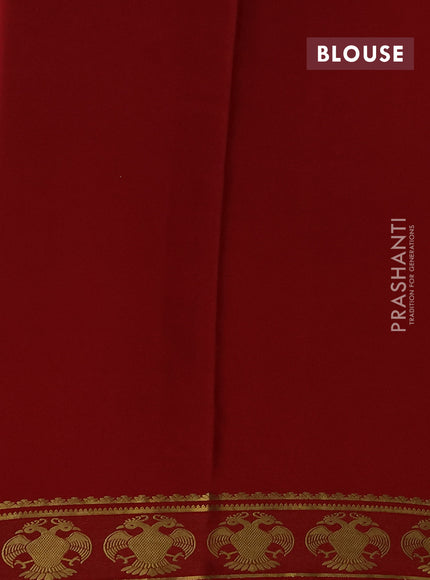 Pure mysore silk saree green and red with plain body and peacock zari woven butta border