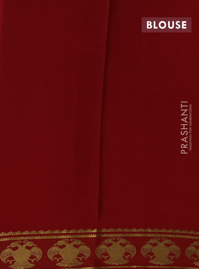 Pure mysore silk saree green and red with plain body and peacock zari woven butta border