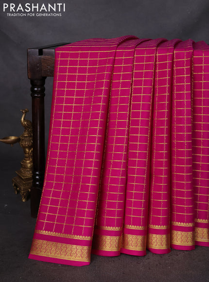 Pure mysore silk saree pink with allover zari checked pattern and zari woven border
