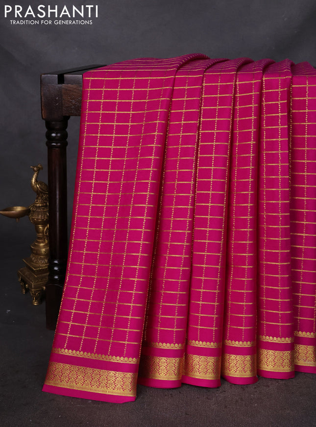 Pure mysore silk saree pink with allover zari checked pattern and zari woven border