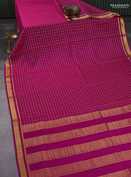 Pure mysore silk saree pink with allover zari checked pattern and zari woven border