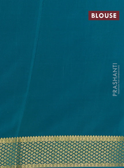Pure mysore silk saree peach pink and cs blue with allover zari checked pattern and zari woven border