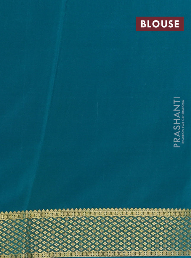 Pure mysore silk saree peach pink and cs blue with allover zari checked pattern and zari woven border