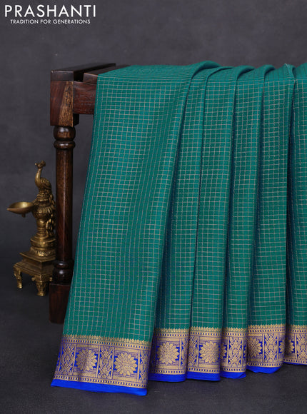 Pure mysore silk saree cs blue and blue with allover zari checked pattern and zari woven border