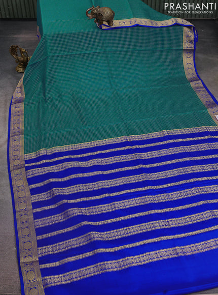 Pure mysore silk saree cs blue and blue with allover zari checked pattern and zari woven border