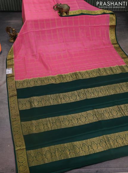 Pure mysore silk saree light pink and green with allover zari checked pattern and zari woven border