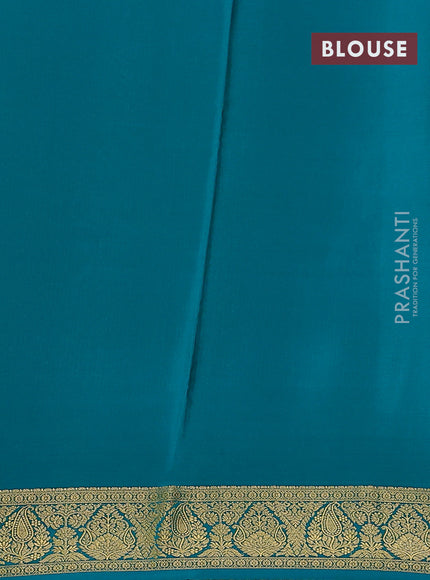 Pure mysore silk saree wine shade and teal green with allover zari checked pattern and zari woven border