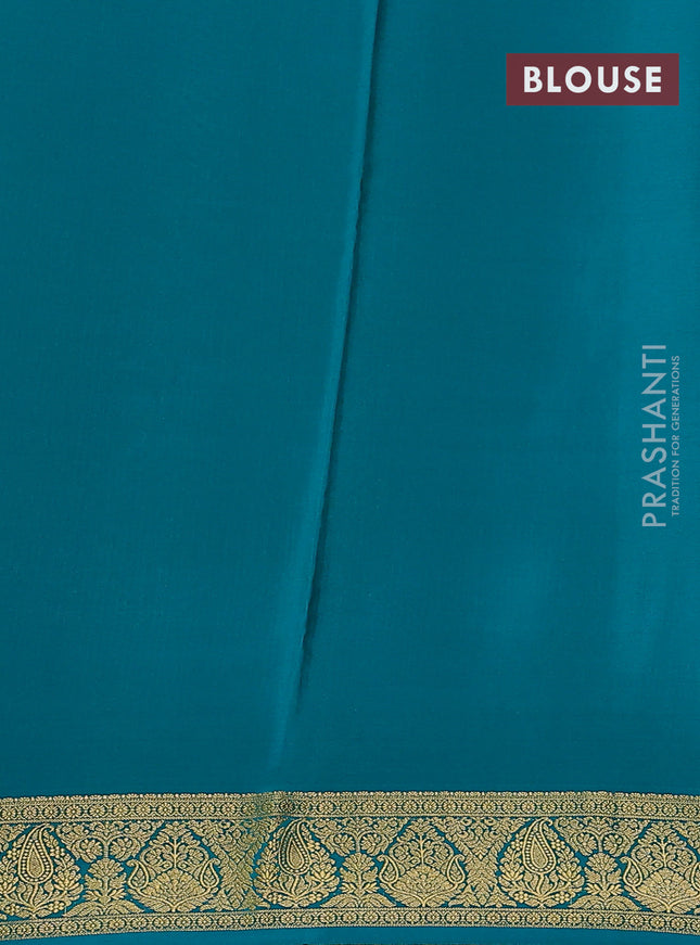 Pure mysore silk saree wine shade and teal green with allover zari checked pattern and zari woven border