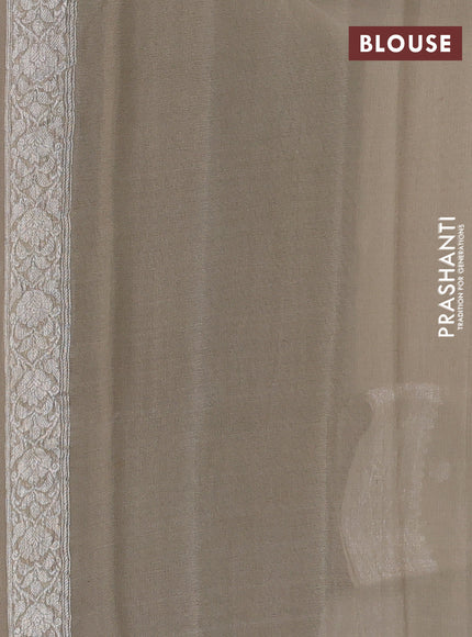 Banarasi chiffon silk saree beige with silver zari woven buttas and silver zari woven floral border