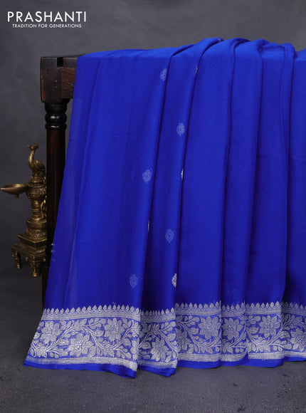 Banarasi chiffon silk saree blue with silver zari woven buttas and silver zari woven floral border