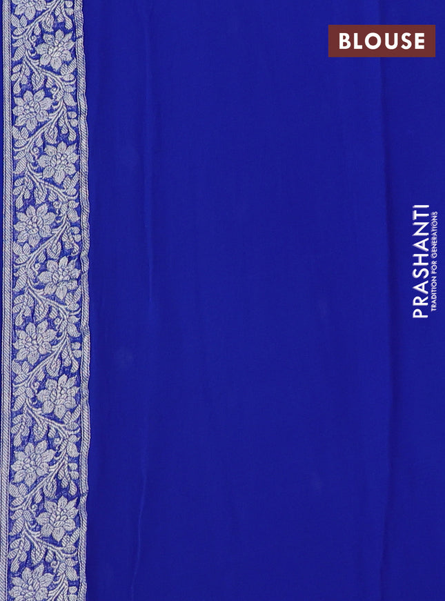 Banarasi chiffon silk saree blue with silver zari woven buttas and silver zari woven floral border