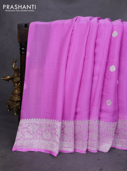 Banarasi chiffon silk saree lavender with silver zari woven buttas and silver zari woven floral border