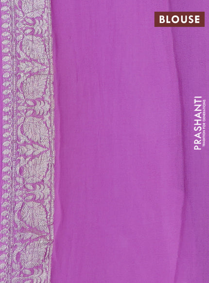 Banarasi chiffon silk saree lavender with silver zari woven buttas and silver zari woven floral border