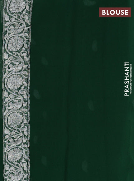 Banarasi chiffon silk saree green with silver zari woven buttas and silver zari woven floral border