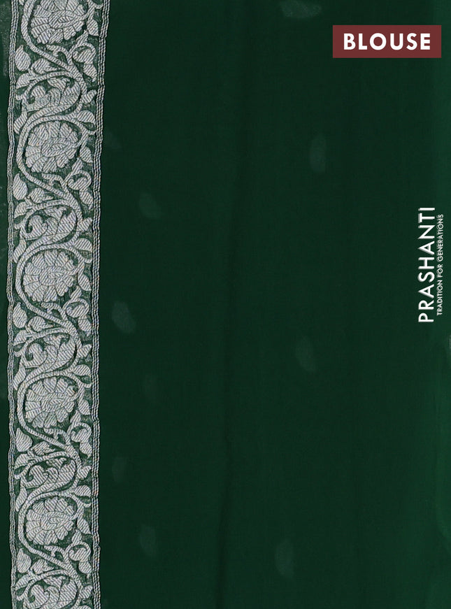 Banarasi chiffon silk saree green with silver zari woven buttas and silver zari woven floral border