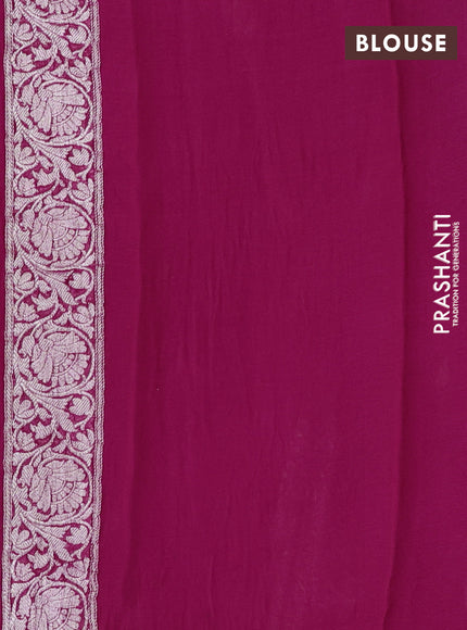 Banarasi chiffon silk saree pink with silver zari woven buttas and silver zari woven floral border