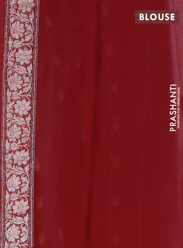 Banarasi chiffon silk saree pastel grey and maroon with silver zari woven buttas and silver zari woven floral border