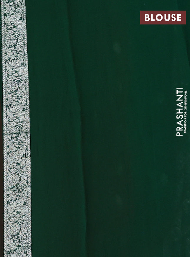 Banarasi chiffon silk saree red and green with silver zari woven buttas and silver zari woven floral border