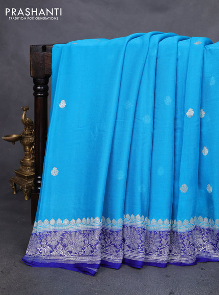 Banarasi chiffon silk saree cs blue and blue with silver zari woven buttas and silver zari woven floral border