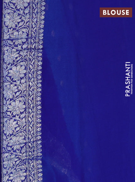 Banarasi chiffon silk saree cs blue and blue with silver zari woven buttas and silver zari woven floral border