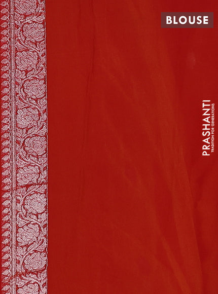 Banarasi chiffon silk saree yellow and red with silver zari woven buttas and silver zari woven floral border