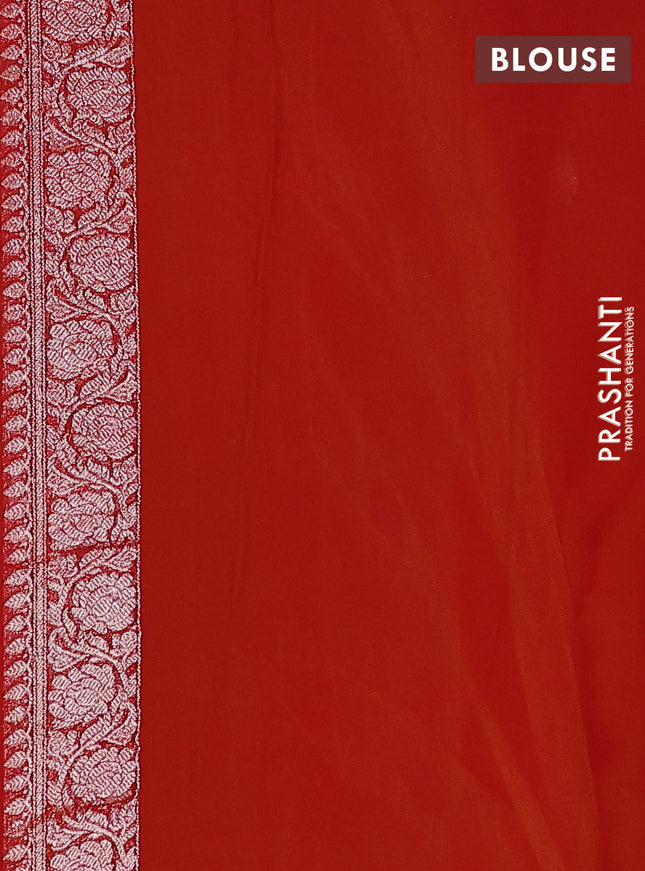 Banarasi chiffon silk saree yellow and red with silver zari woven buttas and silver zari woven floral border