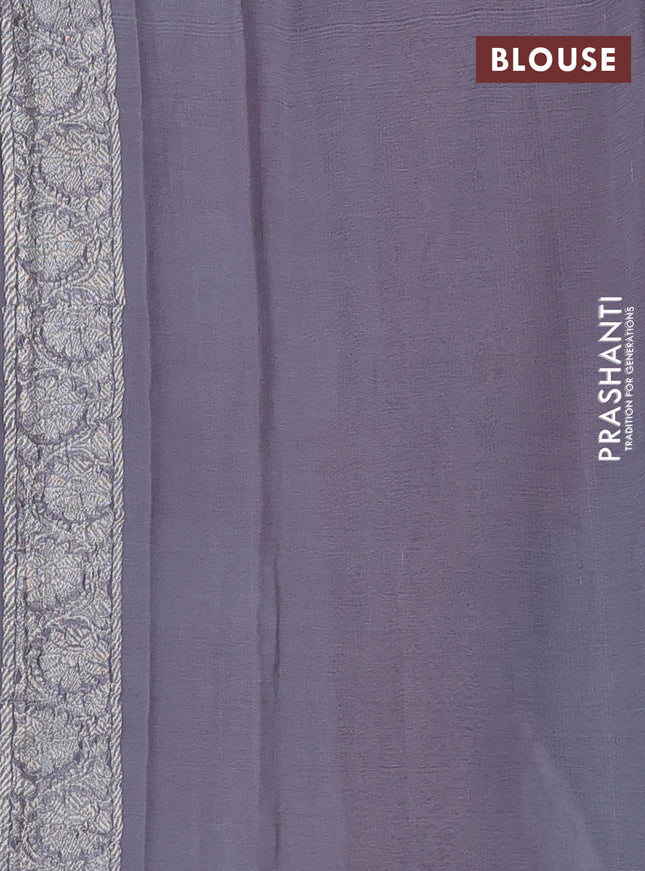 Banarasi chiffon silk saree red and grey with silver zari woven buttas and silver zari woven floral border