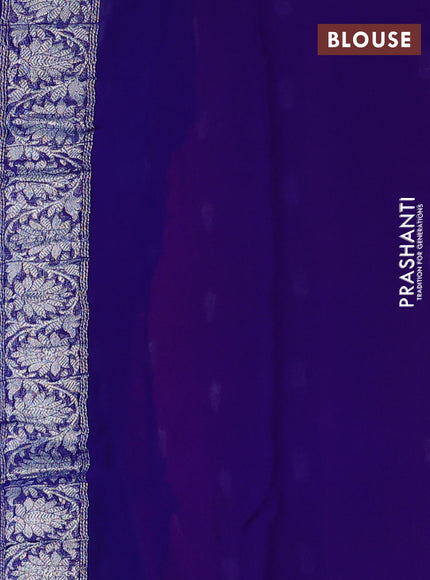 Banarasi chiffon silk saree pink and blue with silver zari woven buttas and silver zari woven floral border