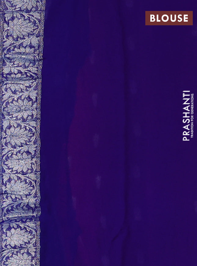 Banarasi chiffon silk saree pink and blue with silver zari woven buttas and silver zari woven floral border