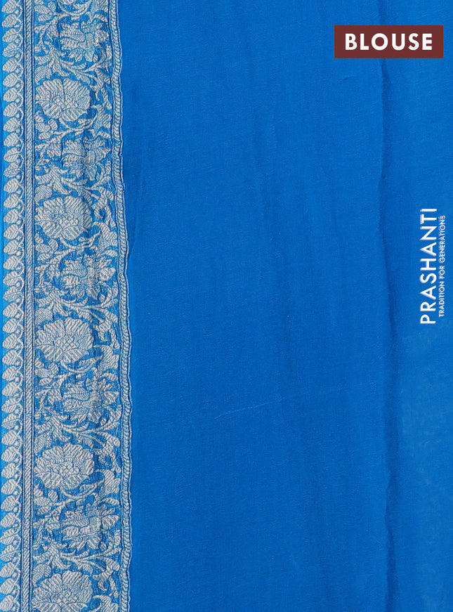 Banarasi chiffon silk saree blue and cs blue with silver zari woven buttas and silver zari woven floral border