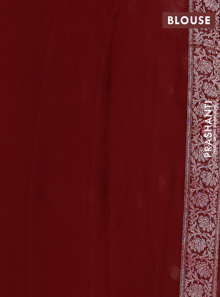 Banarasi chiffon silk saree brown and maroon with silver zari woven paisley buttas and silver zari woven border