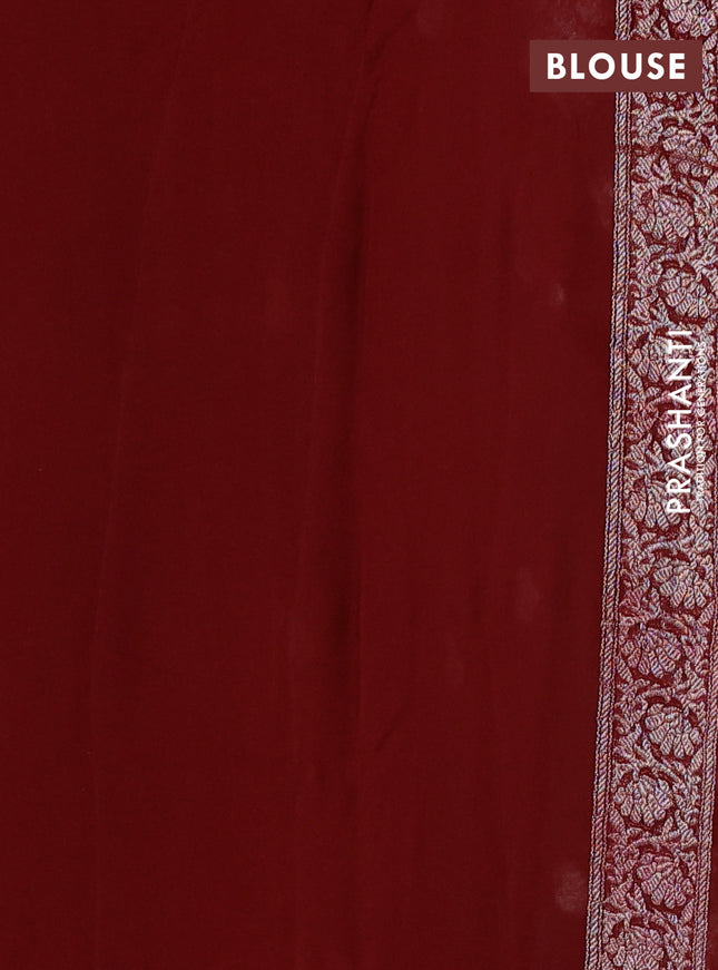 Banarasi chiffon silk saree brown and maroon with silver zari woven paisley buttas and silver zari woven border