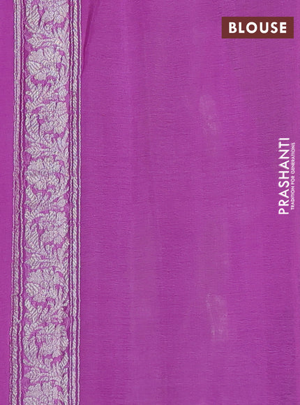 Banarasi chiffon silk saree light green and lavender with silver zari woven buttas and silver zari woven floral border