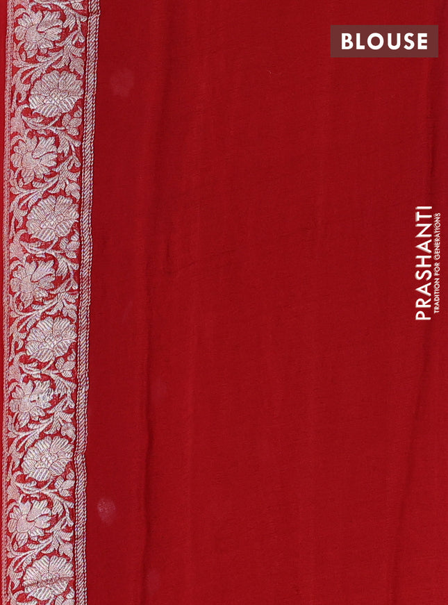 Banarasi chiffon silk saree navy blue and red with silver zari woven buttas and silver zari woven floral border