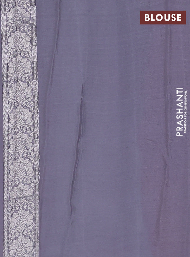 Banarasi chiffon silk saree red and grey with silver zari woven buttas and silver zari woven floral border