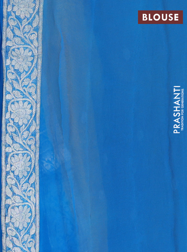 Banarasi chiffon silk saree yellow and cs blue with silver zari woven buttas and silver zari woven floral border