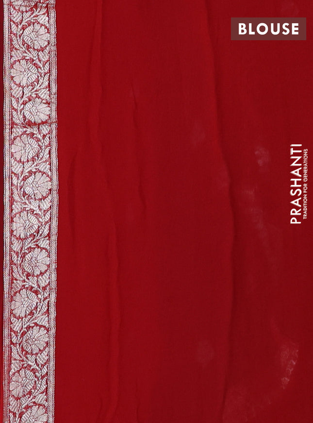 Banarasi chiffon silk saree navy blue and red with silver zari woven buttas and silver zari woven floral border