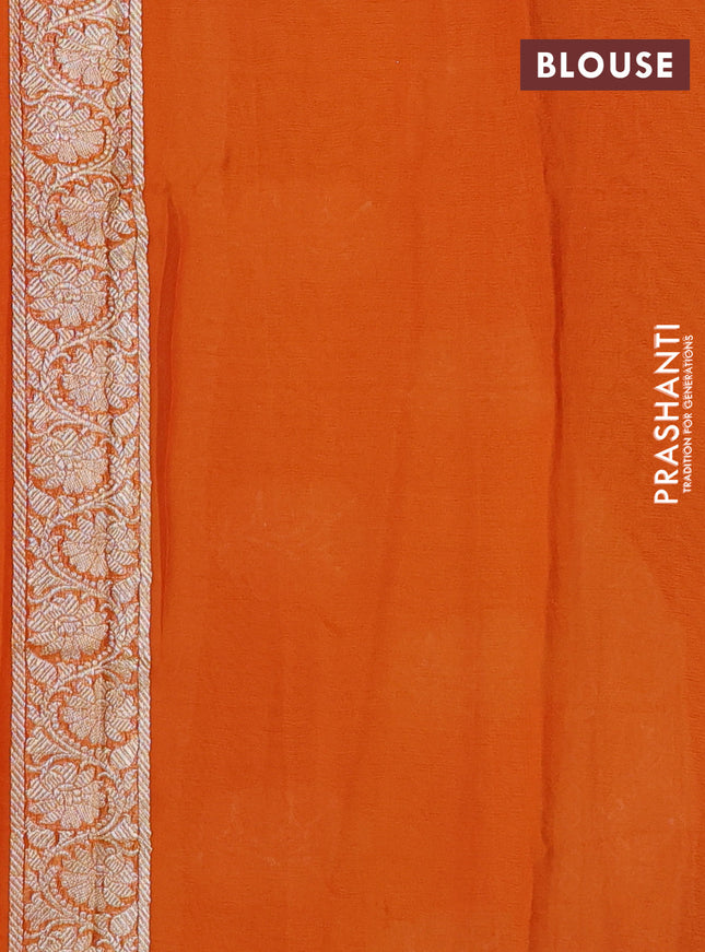 Banarasi chiffon silk saree red and orange with silver zari woven buttas and silver zari woven floral border