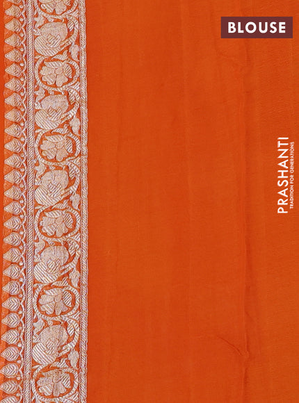 Banarasi chiffon silk saree red and orange with silver zari woven buttas and silver zari woven floral border