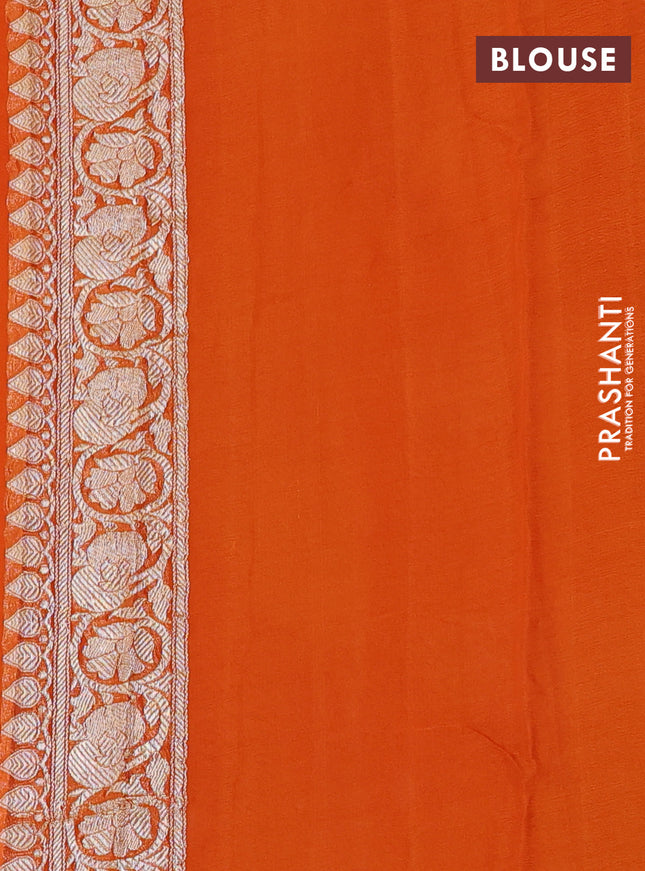Banarasi chiffon silk saree red and orange with silver zari woven buttas and silver zari woven floral border