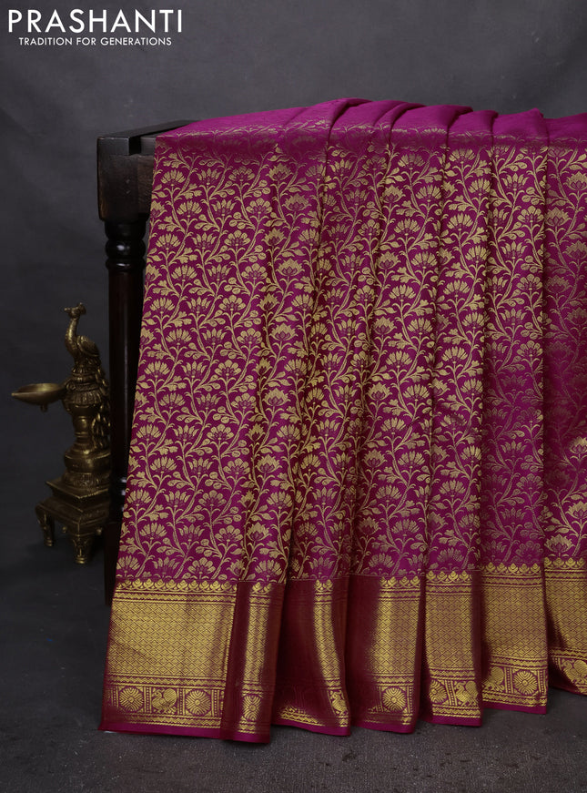 Pure kanchipuram silk saree magenta pink with allover zari woven brocade weaves and zari woven border